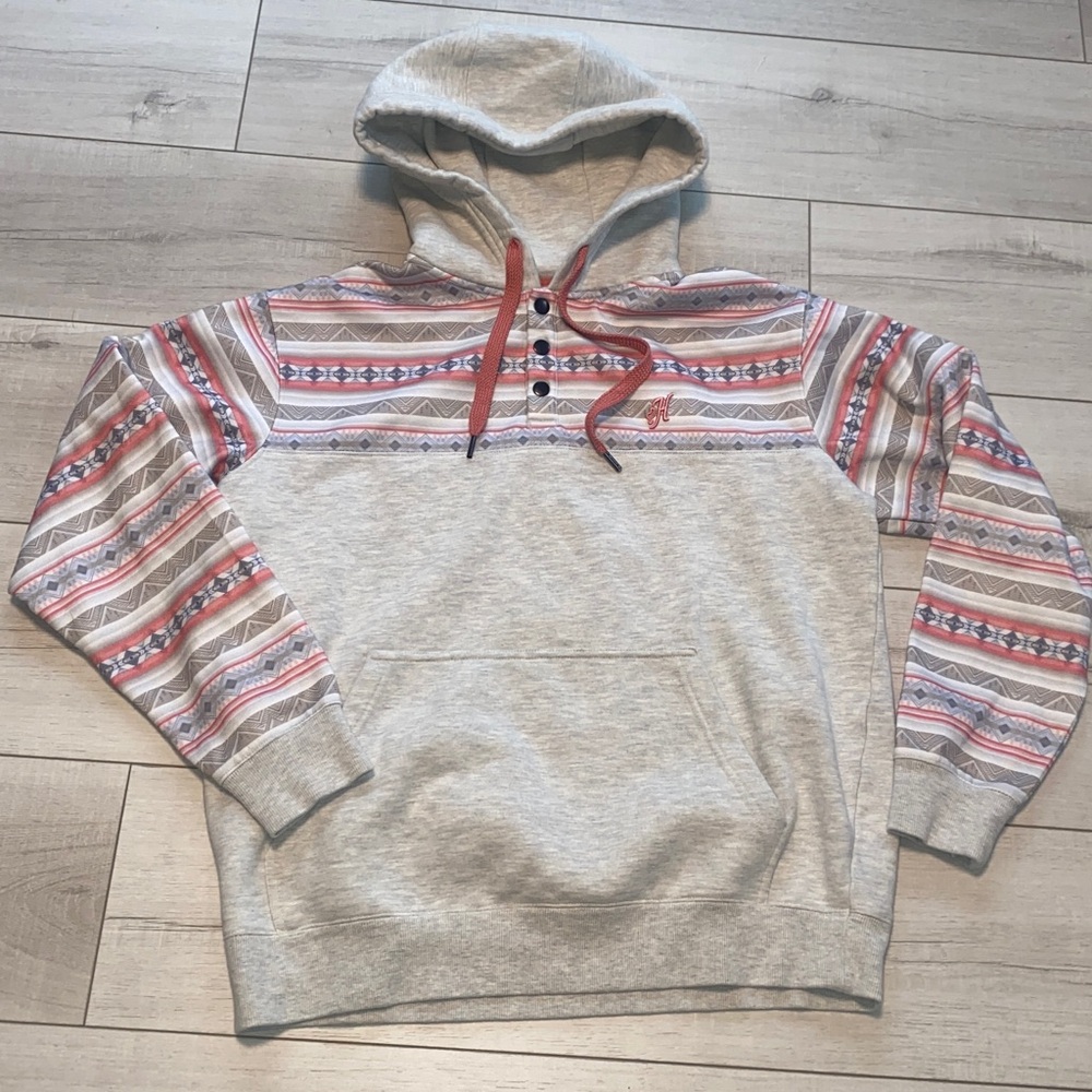 Hooey Gray Hoodie with Pink and Grey Pattern XL